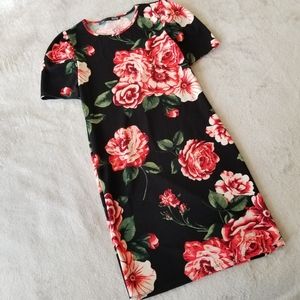 REBEL SUGAR Rose Print Puff Sleeve Sheath Mini Dress